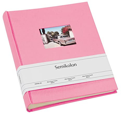 Semikolon 360348 Foto-Album Medium Finestra - 21,6x25,5 cm - 80 Seiten cremefarben, für 160 Fotos - flamingo pink
