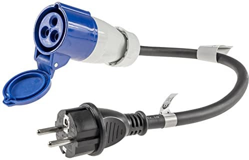 CEE Adapter Kabel Kupplung auf Schutzkontakt Stecker 35cm IP44 spritzwassergeschützt 230V / 16A 3-polig für Camping, Boot, Camper, Wohnwagen