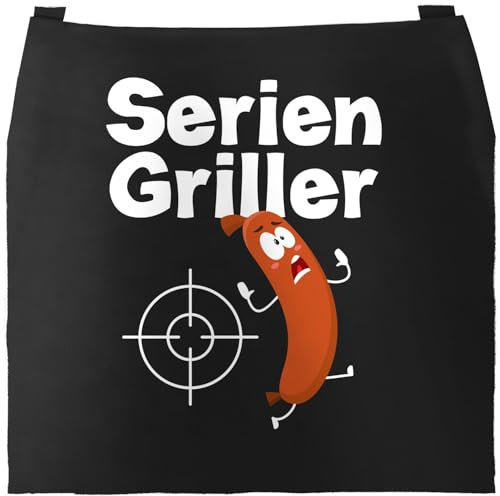 MoonWorks® Grill-Schürze für Männer mit Spruch Seriengriller Wurst Bratwurst lustig Grillen Baumwoll-Schürze Küchenschürze schwarz unisize