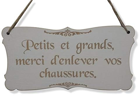 Craf'u Bienvenue Veuillez Retirer Vos Chaussures Plaque de Porte en Bois Panneau à Suspendre (Petit 9,5 x 19 cm)