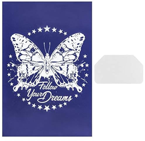 Ideen mit Herz Siebdruck-Schablone | Motiv + Schriftzug | 32,5 cm x 22,5 cm | selbstklebend | inkl. Rakel | ideal für Textil, Holz, Glas, Keramik, Papier (Schmetterling | Follow Your Dreams)