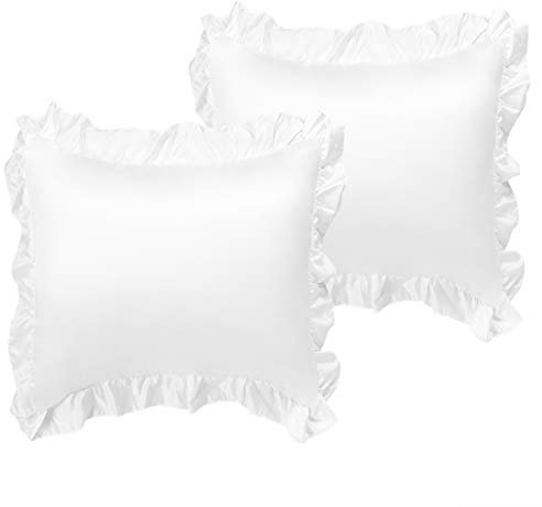 sourcing map Kissenbezug mit Volant Satin Kopfkissenbezug Set für Haar- und Hautpflege Kantenlänge 7,5 cm Weiß 65x65cm