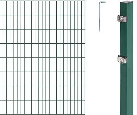 Alberts 651183 Doppelstabmattenzaun als 16 tlg. Zaun-Komplettset | verschiedene Längen und Höhen | grün | Höhe 160 cm | Länge 14 m