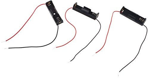 Cuasting 3 Pcs Single Side 1 x 1.5V AA Battery Open Holder Storage Case Box Wire Leads 15cm Long