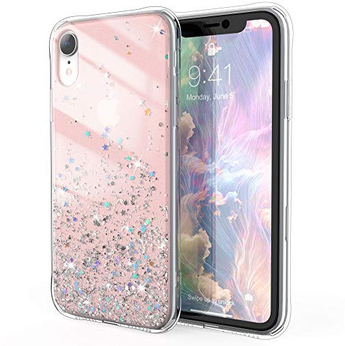 ULAK Compatible with iPhone XR Case Clear Glitter, Soft TPU + Hard PC Back with Sparkle Bling Bling Girls Protective Phone Cover for iPhone XR 6.1 Inch, Pink