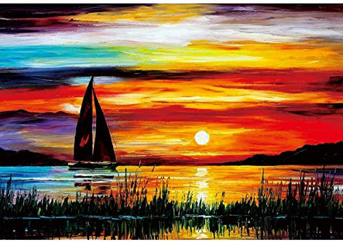 Moruska Sailing Boat at Sunrise Puzzles for Adults 1000 Piece Wooden Jigsaw Puzzle Beautiful Fine Art Puzzles