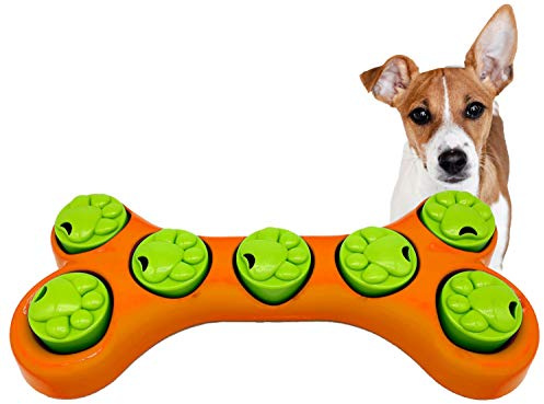 Pet Toys Hide and Treat BONE PUZZLE Interactive Dog Toys for Boredom Treat and Train Bowl Dog Activity Toy Fun Game (Orange)