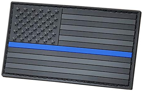 Schwarzer Amerikanischer Flaggen-Patch Kompatibel Mit Velcro für Rucksäcke, Hüte, Kappen, PVC-Patches für Westen, Taktische Patches für Plattenträger (Blackout Thin Blue Line)
