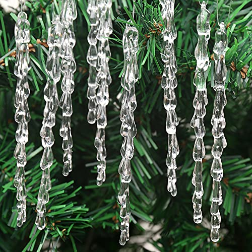 Zsail Eiszapfen Ornamente 25 pcs Eiszapfen Anhänger Set Weihnachtsdekoration Acryl klare Eiszapfen mit 25 Schnur für Weihnachtsbaum Dekoration (Water Drop-5.1inch)