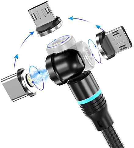 Losuesme Cavo di ricarica magnetico 3A ricarica rapida e sincronizzazione dati 1M/2M Cavo USB magnetico 360° + 180° rotazione Cavo 3 in 1 per tutti gli smartphone Android Phone/Micro USB/Type C/USB C