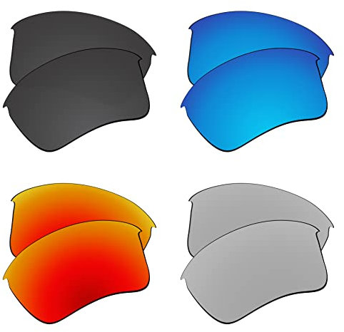 EZReplace Verres de rechange pour lunettes de soleil Oakley Half Jacket 2.0 XL OO9154 (verres polarisés), Noir carbone + bleu glacier + rouge feu + métal argenté, Taille unique