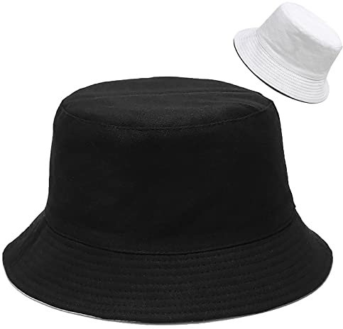 Malaxlx Damen Schwarz Weiß Fischerhut Bucket Hat Anglerhut Reversibel Fischerhüte Sonnenhut Sommerhut Faltbarer Draussenhut