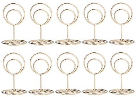 HERCHR 20 Stück Tischkartenhalter Metall, Mini-Tischnummernhalter, Kleiner Tischkartenhalter, Tischbildständer, Fotohalter, Platzkartenhalter Memohalter Für Restaurant Tisch Party(Gold)