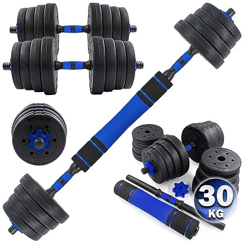 C.P.Sports 2in1 Kurzhantel & Langhantel Set 30kg / 40kg | Hantelscheiben – Gewichte – Hantelstangen | verstellbare Hanteln – Hantelset für Krafttraining, Fitness, Home Gym (blau-schwarz )