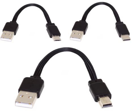 chenyang Confezione da 3 cavi piatti USB corti, da USB 2.0 tipo A a USB C/Micro/Mini USB, 4 fili, 5 V, 2 A, prolunga dati in silicone, 4 fili, 30 AWG, 13 cm