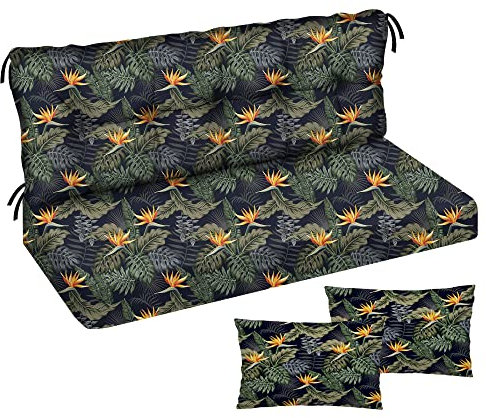 Auflage für Hollywoodschaukel 150x50x50 Gartenbankauflage und 2 Kissen Palettenauflage Bankauflage Sitzkissen und Rückenkissen Polsterauflage Matratze Gartenpolster Glatt-Pik Palm Orange Blumen [133]