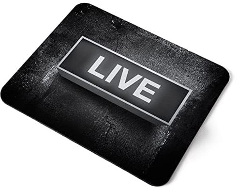 Computer Mouse Mat Pad - BW - Live Sign Music Studio Radio Retro Home Office PC Desk Accessory Flexible Fabric Top Large 5mm Laptop Desktop Printed Art Ergonomic #43138
