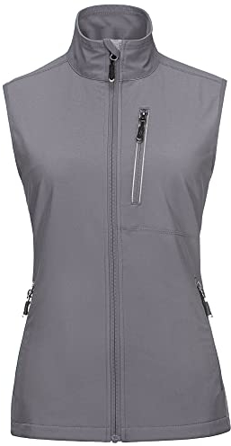 33,000ft Damen Leichte Laufweste Outdoor Softshell Weste Frau Ärmellose Jacke Winddichte Wasserdichte Atmungsaktive Vest Gilet für Laufen Golf Wandern Hellgrau XL