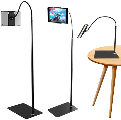 awagas Verbessertes 4,6-11 Zoll Tablet Bodenständer Kindle Halterung Ipad Ständer Höhenverstellbar 63 Zoll groß Tablet Halterung Metall 360 Grad Drehung Stativ Tablet Ständer Schwanenhals Halter