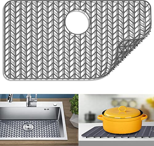 JIUBAR Protectores de fregadero para fregadero de cocina de 12, 13, 16, 18, 19, 24, 26, 28, 29 pulgadas, rejilla de silicona para fregadero de cocina (28.4 x 15.2 pulgadas, gris)
