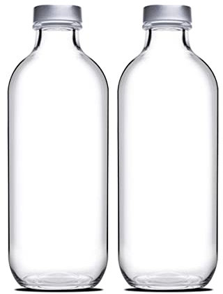 JUANIO Lot de 2 bouteille en verre avec bouchon à vis, carafe pour l'eau, jus, capacité 1 L - Ø 9 x Hauteur 26 cm