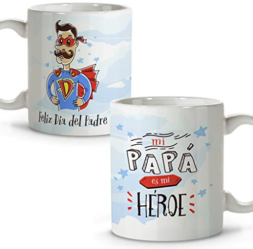 LolaPix Tazas para Papá. Taza Te Quiero Papá. Tazas Desayuno Originales. Taza Cerámica 330 ml. Regalos con Frases. Papá héroe