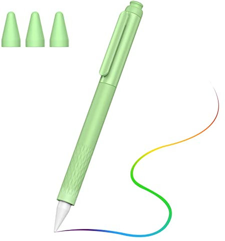 MoKo Custodia Protettiva a Penna per Apple Pencil 2 / Apple Pencil Pro, Cover in Policarbonato e Silicone con Apertura per Doppio Tocco, Molletta e Tre Cappucci per Punta della Penna, Verde