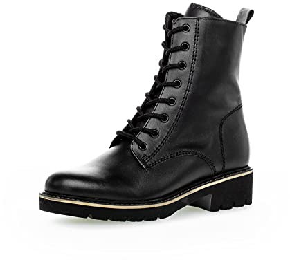 Gabor Damen Combat Boots, Frauen Stiefeletten,Wechselfußbett,Moderate Mehrweite (G),Kurzstiefel,schw.(Micro/Uni),37.5 EU / 4.5 UK