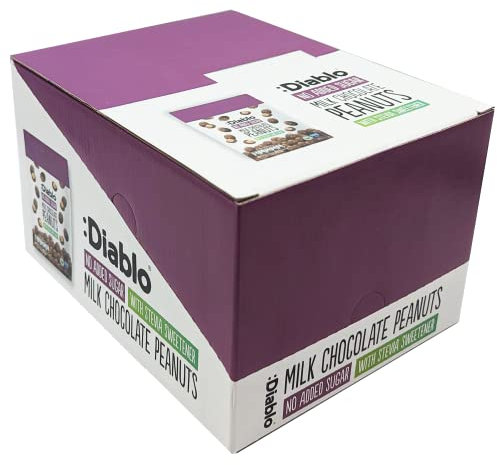 Diablo No Added Sugar Milk Chocolate Peanuts Sweetened with Stevia - Individually Packed Bags, Low Sugar Chocolate Nuts Snacks – Great for Gift Hampers, Birthdays & Christmas – 40g Pack of 24