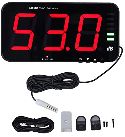 Kadimendium 13in Screen Sound Level Meter Wall Hanging Display Screen Decibel Reader Environmental Noise Alarm TA654B Temperature Humidity Meter