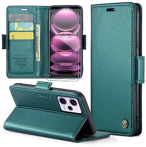 FERLAN Funda para Xiaomi Redmi Note 12 Pro Plus 5G + 2 Piezas Cristal Templado,Compatible con Carga inalámbrica, con Bloqueo RFID, Hebilla Magnetica, Ranuras para Tarjetas,Azul Verdoso