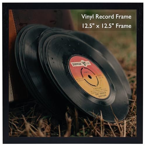 HEYTUYA 12.5x12.5 Black Record Album, Lightweight PVC LP Frame for Vinyl Record Display, Sturdy Wall Hanging Frame for 12x12 LP Covers