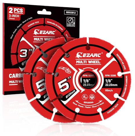 EZARC Carbide Multi Wheel Cutting Disc, 125mm×22.2 mm Angle Grinder Cutting Disc for Wood, Laminate, Plastic, Plaster, 2 Pack