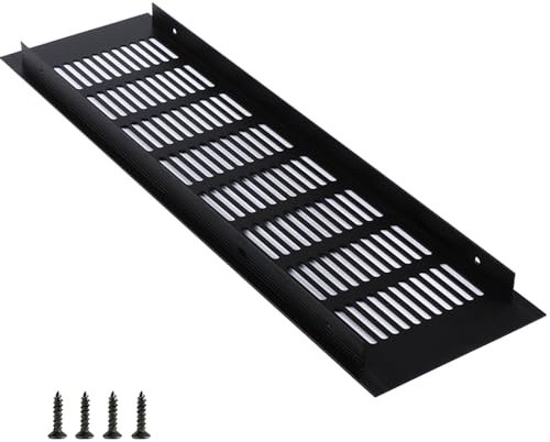 KMQRDZi Rejilla de ventilación rectangular de aluminio, para armario y zapatero con tornillos de fijación, color negro (100 x 350 mm)