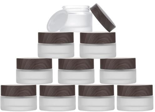 ToKinCen Lot de 10 boîtes vides transparentes avec couvercle en bambou de 5 ml, pour cosmétiques, crèmes, poudre, lotion, mini bougies, baume à lèvres (plus foncé)