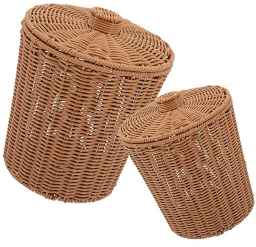 2 Pièces Seau De Rangement Avec Couvercle Panier De Rangement En Faux Rotin Pot De Fleur Exterieur Corbeille à Papier De Table Étagère Rangement Bambou Bureau Jacinthe Pp