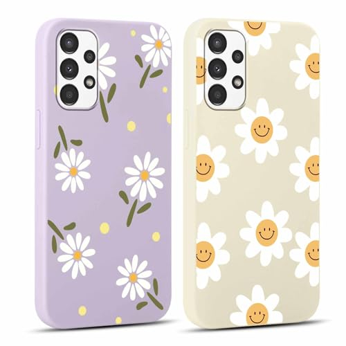 Yoedge 2 Stück HandyHülle für Samsung Galaxy A13 4G Hülle 6,6, Mädchen Schutzhülle Blumen Muster Aesthetic Design,Frauen Geschenk Weich TPU Silikon Stoßfest Cover Case für Samsung A13 4G, Lila Blume