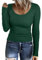 Aottori Basic Tops Women Ribbed Knit Round Neck Long Sleeve T Shirts Ladies Fitted Base Layer Underscrubs Casual Stretch Pullover Tunic Green S