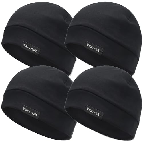 EINSKEY Fahrradmütze Unter Helm, Leichte Dünne Baumwollmütze für Herren und Damen, Perfekt als Schlafmütze, Laufmütze, Skull Cap oder Chemo Kopfbedeckung - 2er Pack