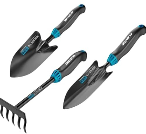 202404013 Lot de 3 Outils de Jardinage idéal pour parterres de Fleurs et balcons, composé de truelle, de truelle et de râteau à Fleurs