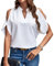 EMOTTOS Women's Elegant Tunic Tops, Summer Loose V-Neck Off-Shoulder Tops T Shirts, Casual Faux Chiffon Cold Shoulder Blouse(White-L)