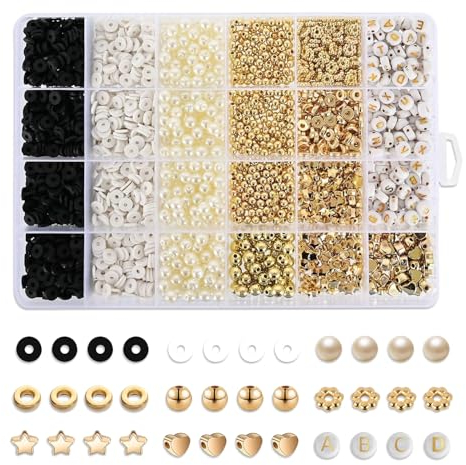 Perlen für Armbänder, 2204 Stück Perlen Zum Auffädeln Heishi Perlen Set 6mm Polymer Clay Perlen Armbänder Selber Machen mit A-Z Perlen Buchstaben für DIY Armband Halsketten