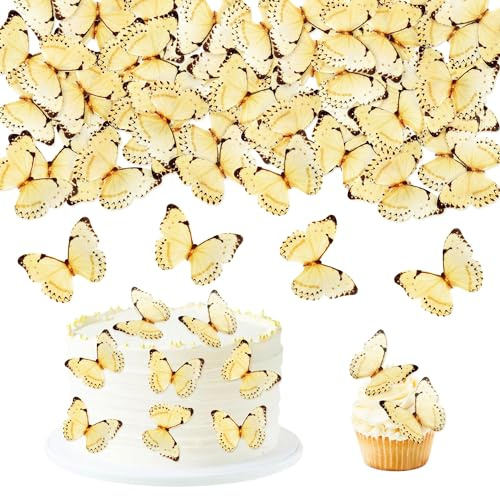 Blumomon 40 Stück Essbare Schmetterling Kuchen Topper Dekorationen Gelb Schmetterlinge Cupcake Toppers Hochzeit Geburtstag Party Cupcake Dekoration Ornamente Geburtstagstorte Topper