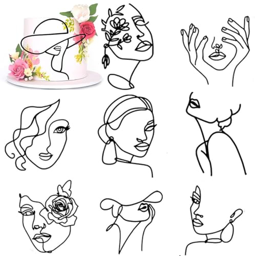 8 Stück Torten Topper,Torten Deko Lady Face Cake Topper Acryl Kuchendeko Geburtstag Frau Mädchen Kuchen Topper Tortendeko Schwarz Cake Topper Dekoration für Hochzeit Braut Dusche Geburtstag Party