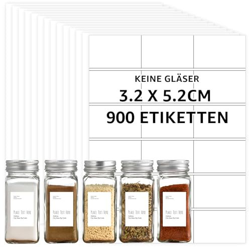 KTRIO Gewürzetiketten Selbstklebend (900 Stück),Waschbar Küche Organisatoren und Lagerung Etiketten, Beschreibbar Leer Gewürze und Gewürze Sets Etiketten Aufkleber für Gläser Container (Weiß)