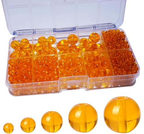 Gocelyn 476PCS Round Crystal Glass Beads for DIY Craft Projects (Orange), Smooth Round Spacer Loose Glass Beads for Crafts Charms Pendants 4/6/8/10/12mm