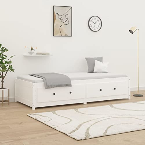Rantry Schlafsofa aus massivem Kiefernholz, Weiß, 90 x 200 cm, herausnehmbares Sofa, Einzelbett, Divan-Bett, modernes Design, Weiß