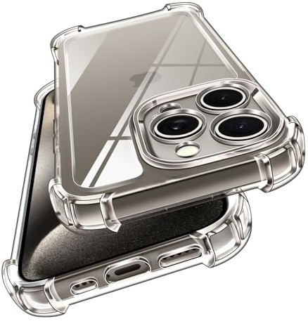 iVoler Anti Ingiallimento Chiaro Cover Case per iPhone 15 Pro 6.1 Pollici, [Antiurto di Grado Militare] Custodia Sottile Trasparente per Assorbimento degli Urti con Paraurti in TPU Morbido