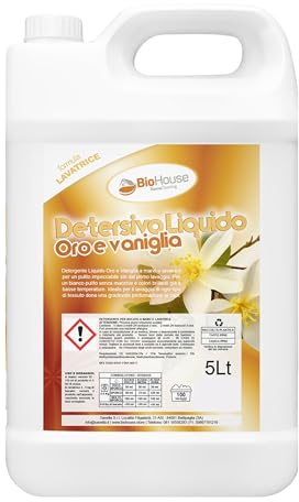 Detersivo Lavatrice Liquido Professionale Profumato 5 Litri Detersivo Bucato A Mano e Lavatrice Concentrato 100 Lavaggi Protegge e Cura i Tessuti (Oro e Vaniglia)