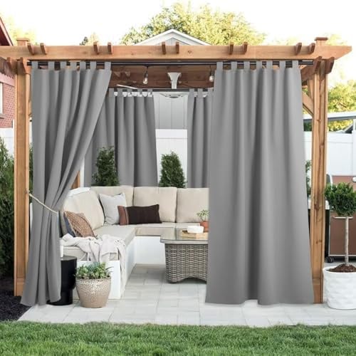 Blackout Curtains W52 x L84 Inch, Waterproof Outdoor Curtain, Blackout Privacy Panel, Darkening Drapes for Bedroom Living Room, Dark Grey, 1 Panel